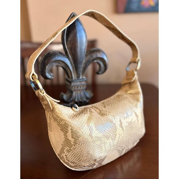 DONALD J PLINER - Gold/Blush Python Snakeskin-Embossed Leather Hobo Shoulder Bag - Picture 6 of 16